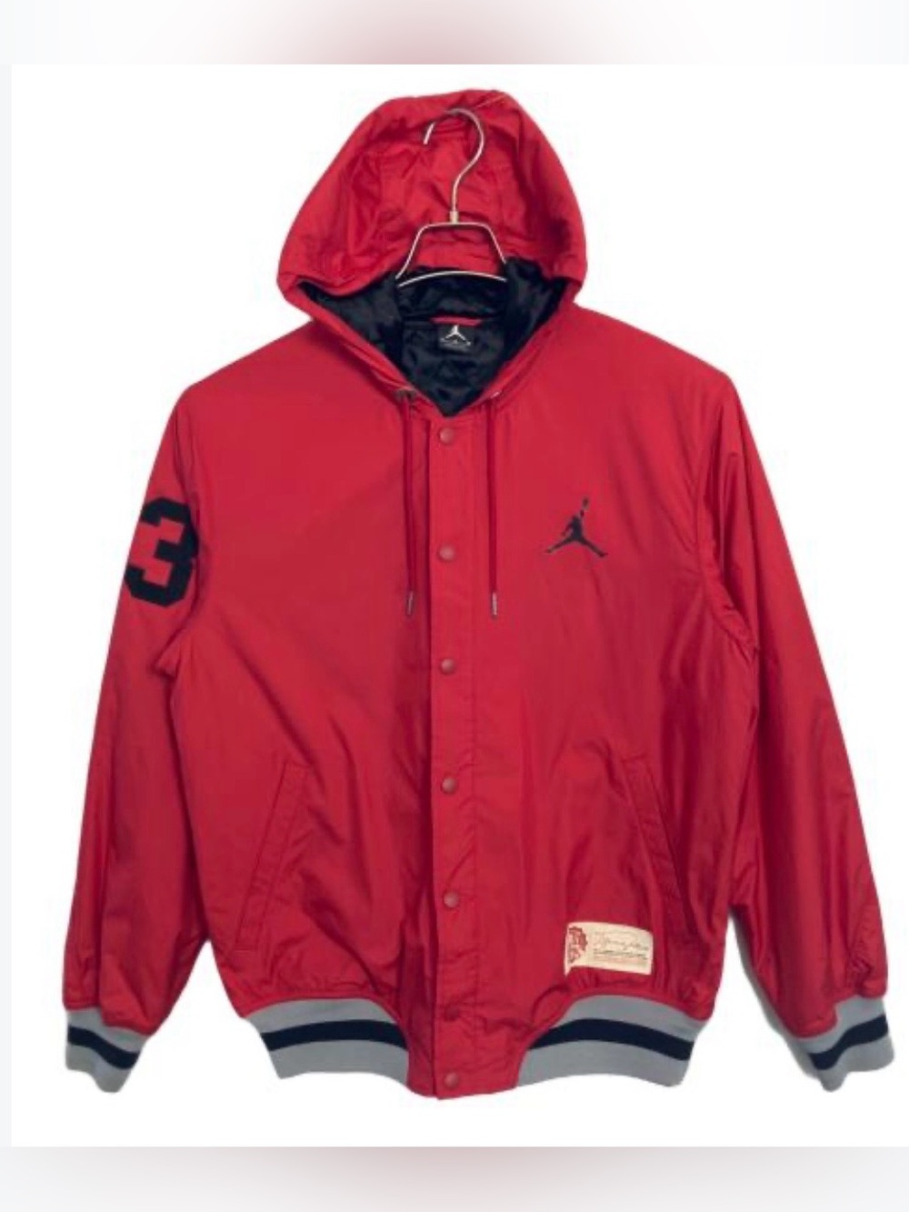 Jordan Red Hooded Varsity Bomber Jacket with Black Accents